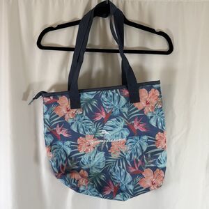 Tommy Bahama Cooler Bag Blue Palm Floral Tropical Print Shoulder Strap Pocket